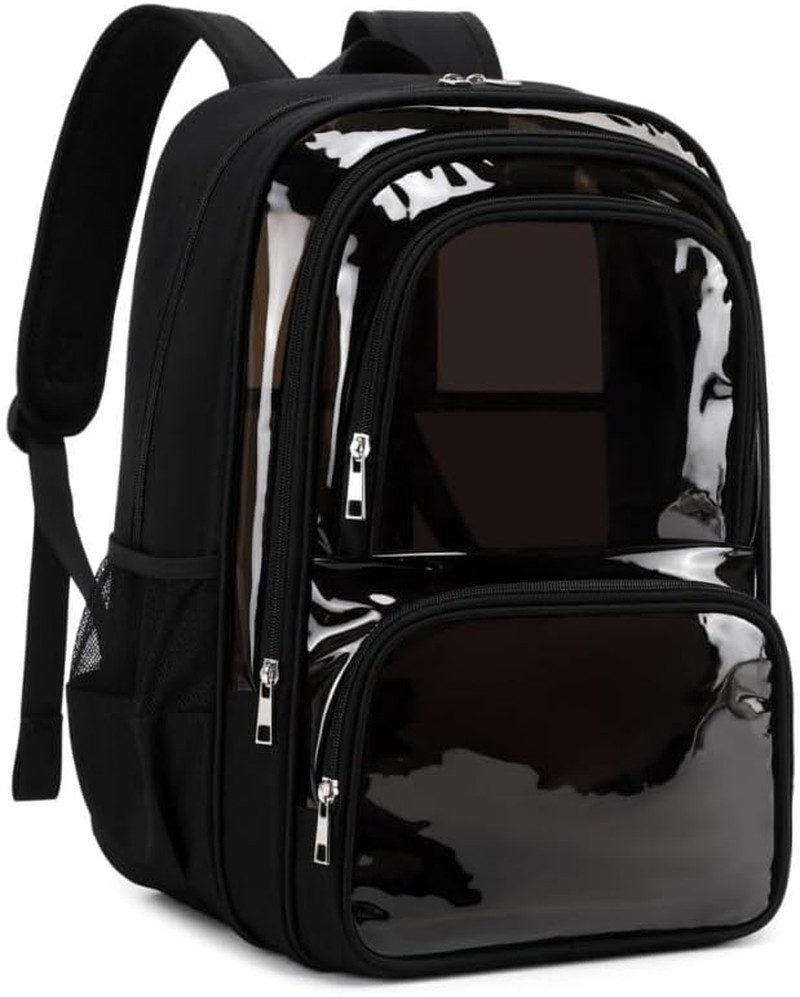 Large Heavy-Duty Clear Backpack with Multiple Compartments, Transparent Bookbag