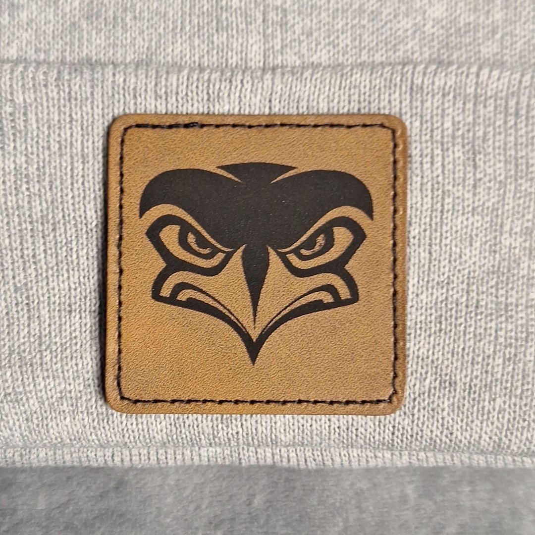Seattle Seahawks Leather Square Patch Gray Beanie Cap NFL