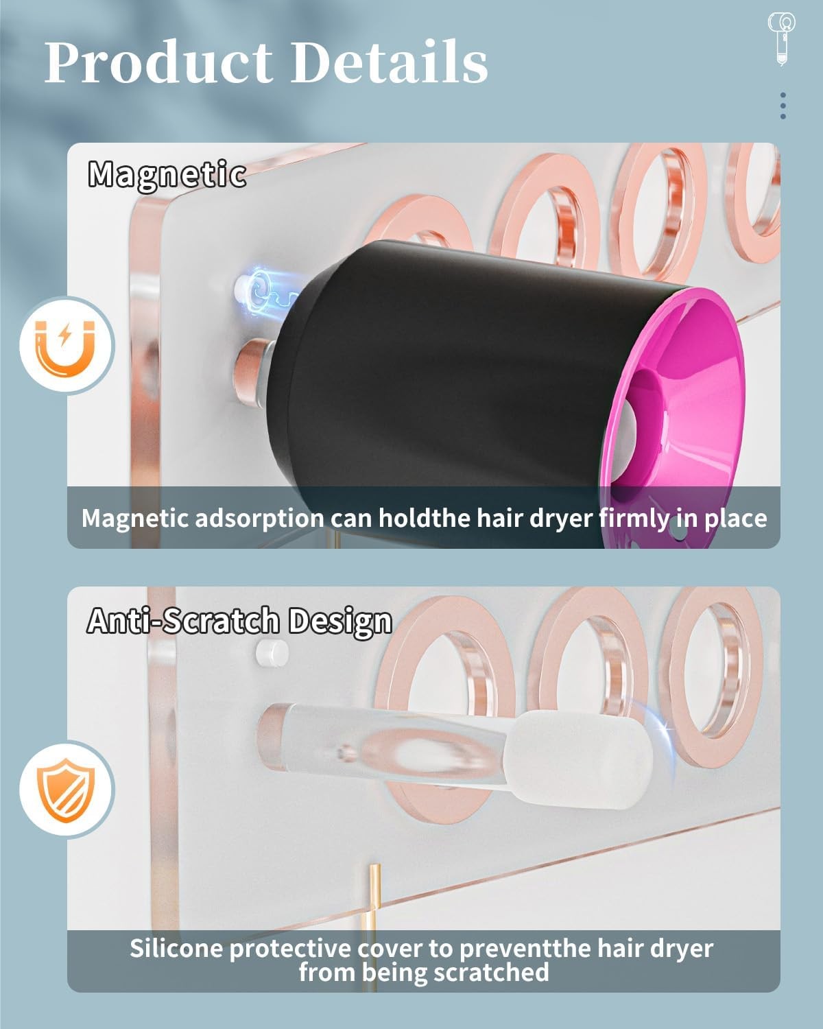 6-in-1 Magnetic Wall Mount for Dyson Supersonic Hair Dryers (HD08, HD01, HD02,