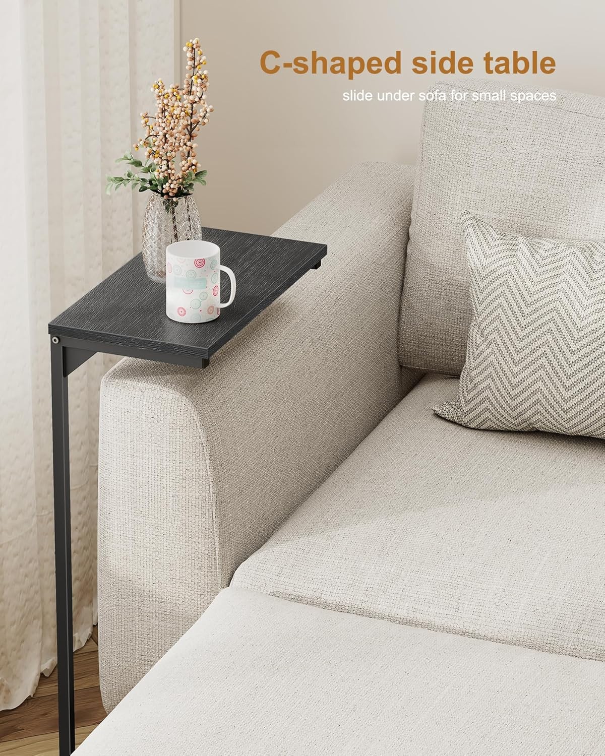 C Shaped End Table Small Side Table Set of 2 28.7 in Tall Couch Table Sofa