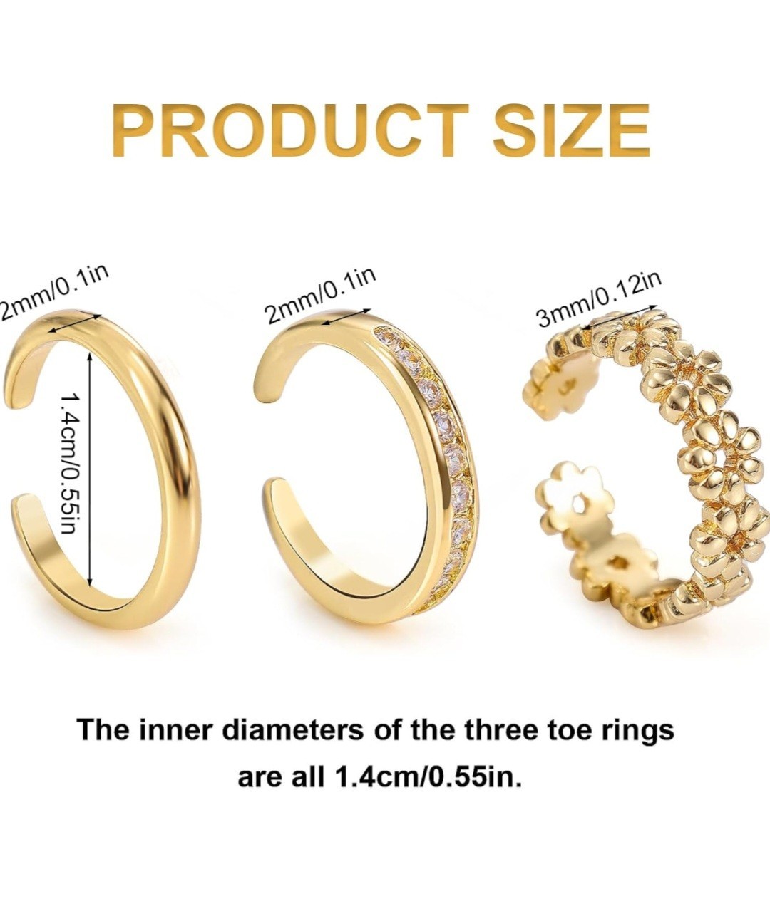NEW 34 Packages /3pcs Gold Toe Rings, Open Adjustable Copper Toe Ring Set
