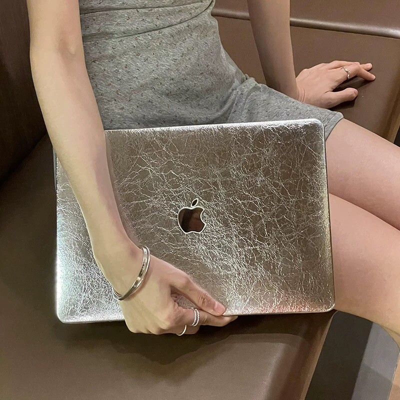 Space Silver Crack PU Leather Case For Macbook Neo 13 Air 15 Pro 14 16 11 12 in