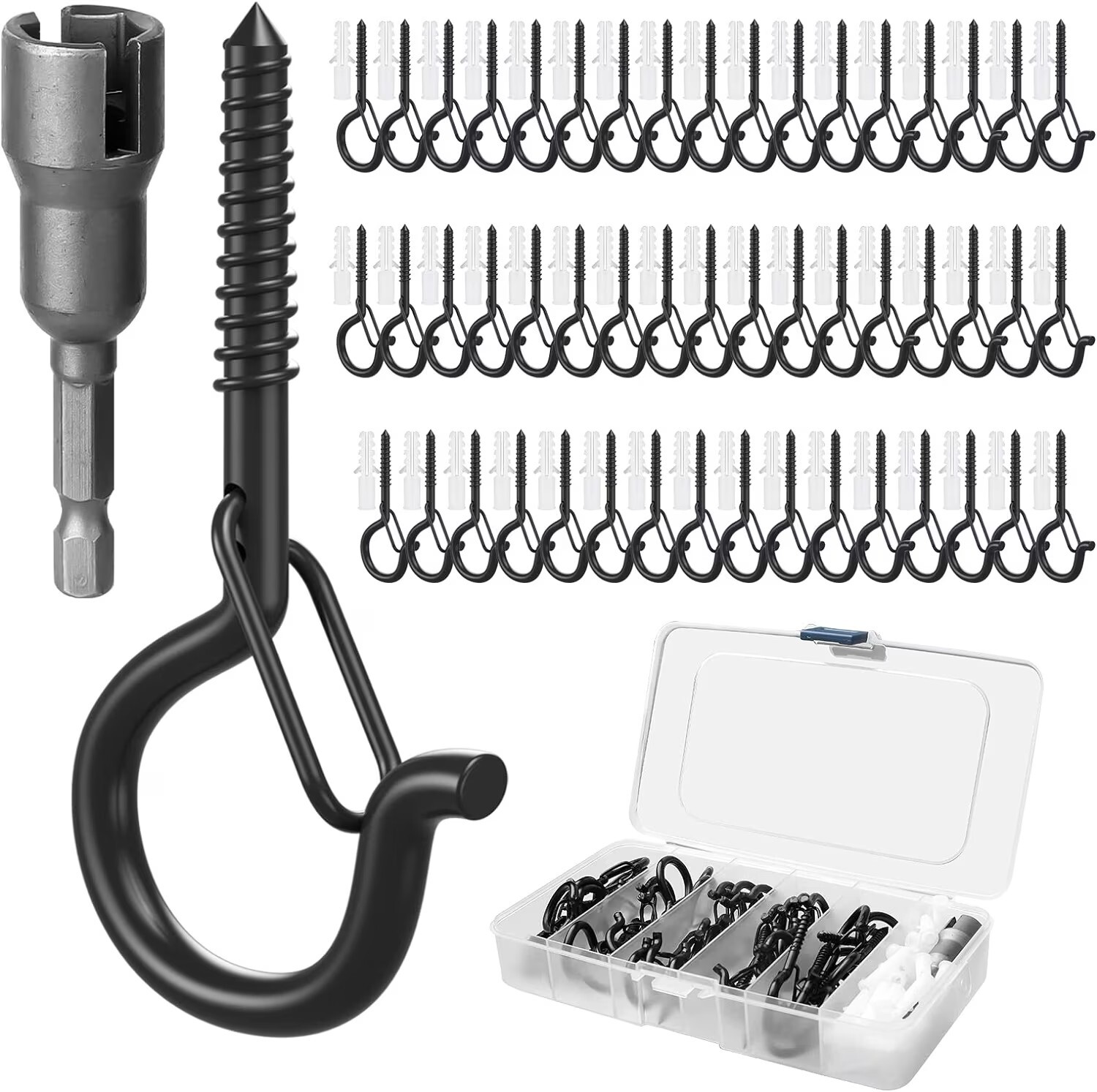 Q-Hanger Hooks for Outdoor String Lights - 50 Set - Wing Nut Drill Bit Socket