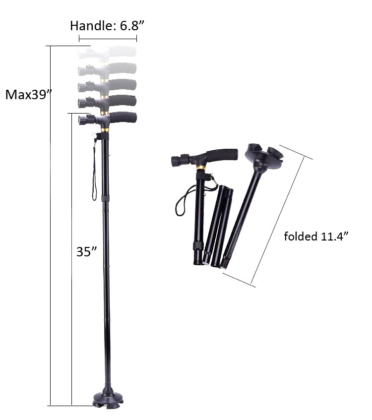 33.1”-37” Adjustable Height walking stick with LED Light Foldable Cane Aluminium