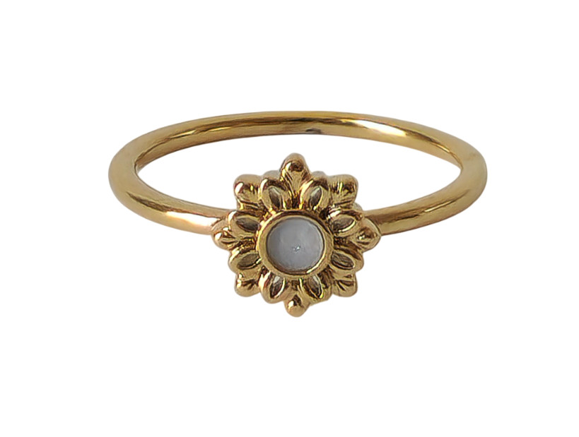 18K Gold Dainty Minimalist Sunflower Ring Cute Floral Womens Everyday Jewelry