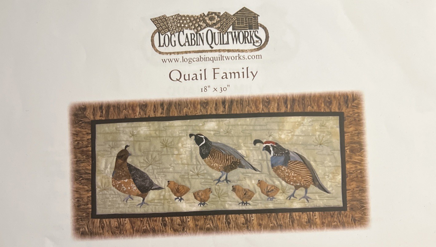 Log Cabin Quiltswork June Jaeger Kit w/ Fabric Quail Family Wall Hanging 18x30