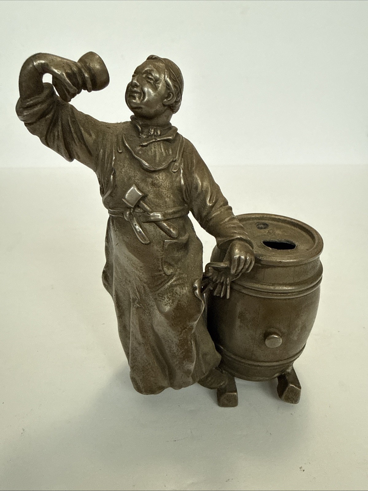 Vintage Metal Silver plate? Monk Iron Worker Drinking By Barrel WMF