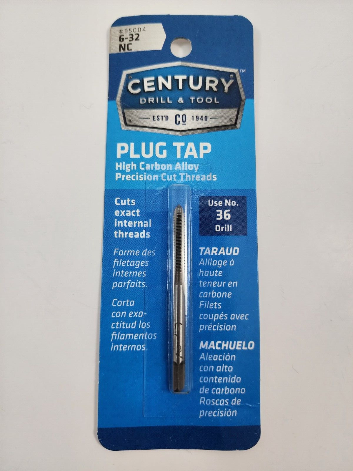 Century Drill and Tool 95004 Tap-Plug Carbon Steel 6-32 National Coarse