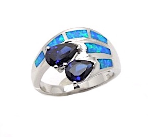 Tanzanite & Blue Fire Opal Inlay Solid 925 Sterling Silver Ring size 6,7,8,9,10