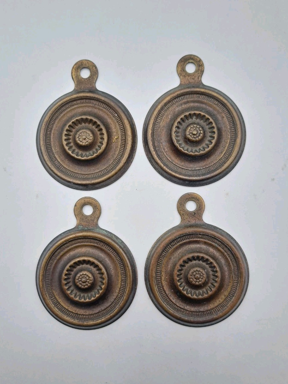 Antique Bed Bolt Hole Covers Brass Reproduction Furniture Hardware Lot Of 4