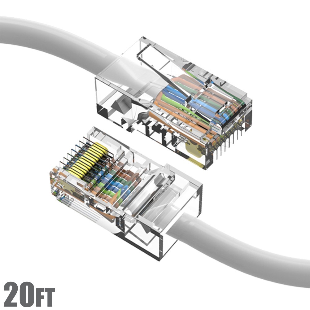 20FT Cat5E RJ45 Network LAN Ethernet UTP Cable Non-Booted Gold Copper Wire White