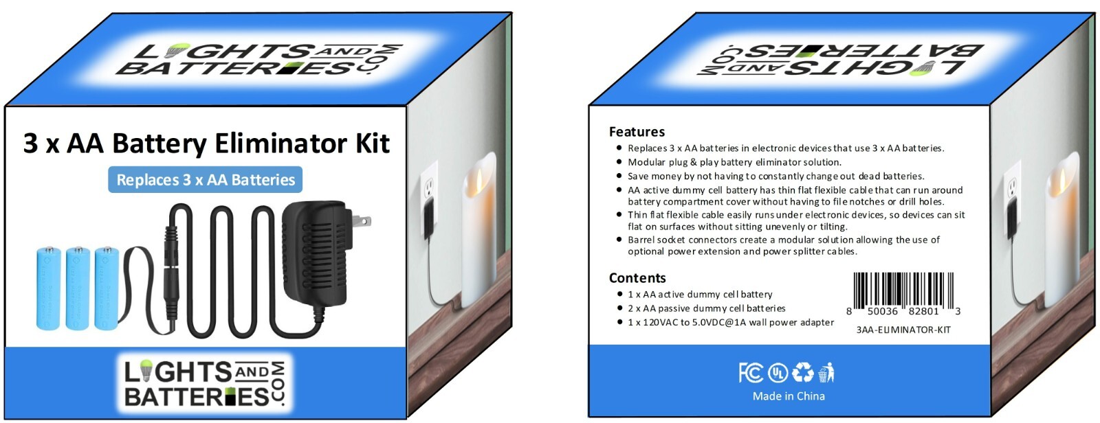 3 x AA Battery Replacement Eliminator Kit for Electronic Devices