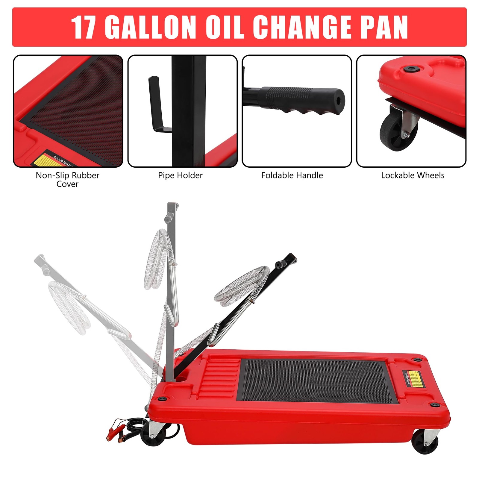 ⭐17Gallon Oil Drain Pan w/12V Electric Pump,Low Profile Oil Change Pan w/Handle
