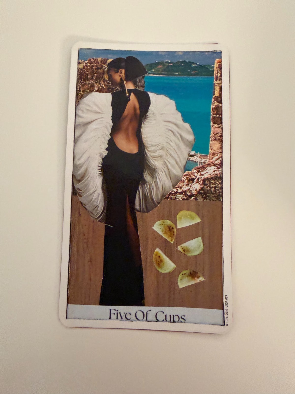 Five of Cups Tarot cards, Handmade collage tarot cards