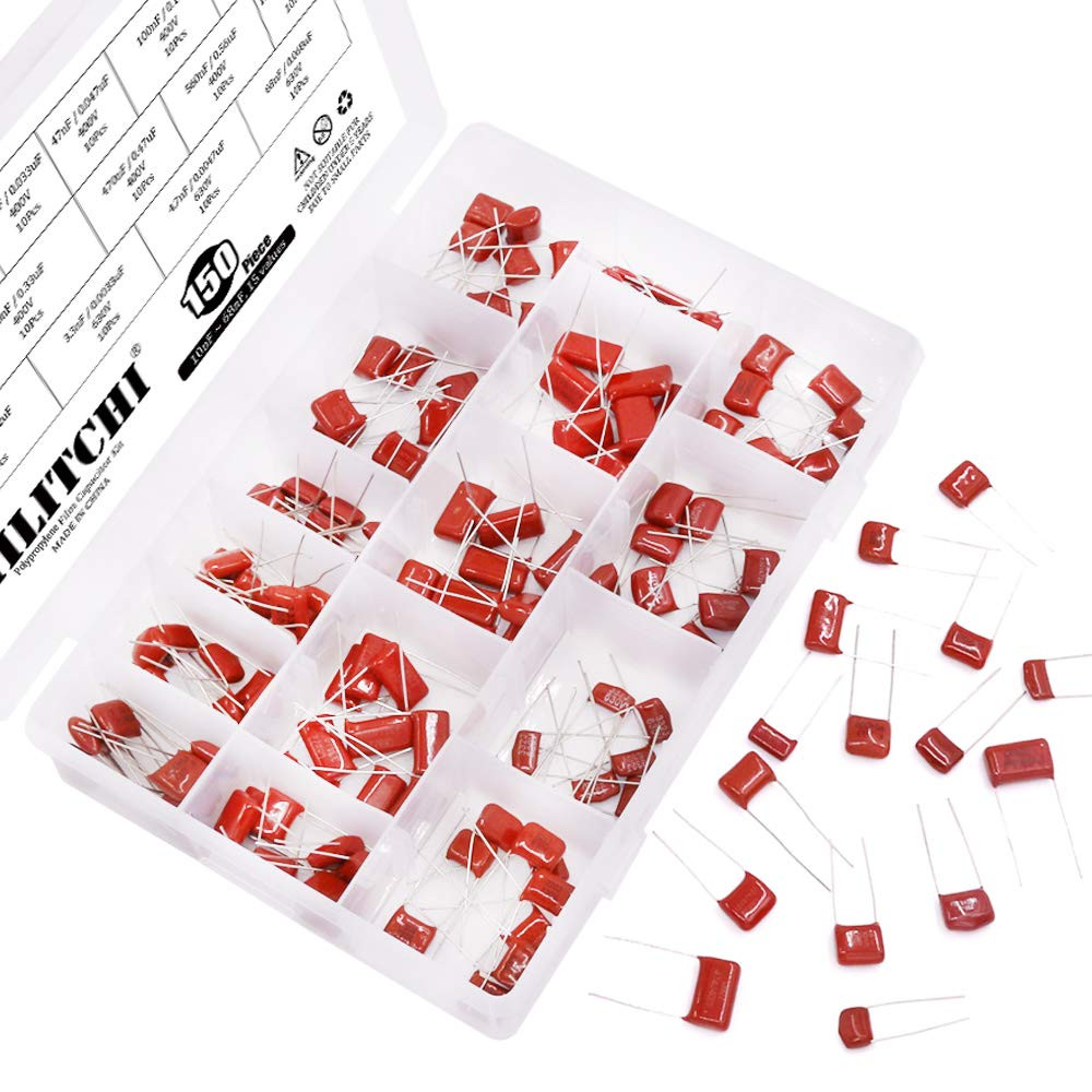 150-Pcs CBB Metallized Polypropylene Film Capacitors Assortment Kit, 400V, 600V,