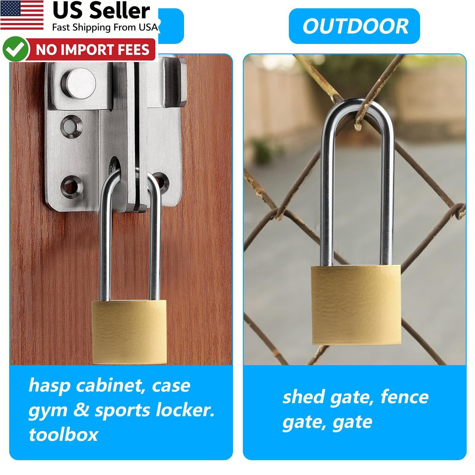 4 PCS Long Keyed Padlock Waterproof Solid Brass 3.4 Inch Same Key Lock FROM USA