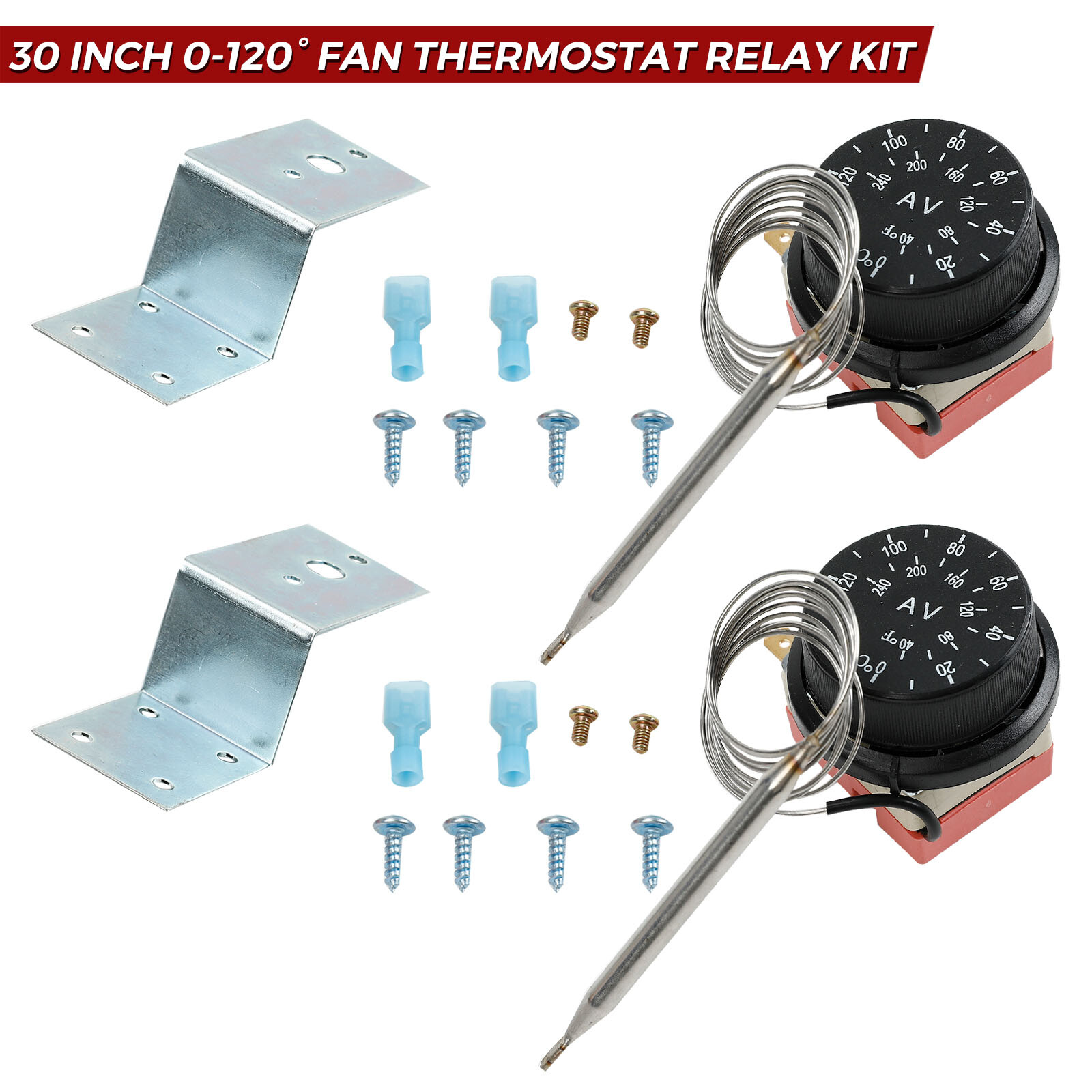 2PCS Electric Radiator Fan 0-120 Thermostat Switch Temperature Control Probe Kit
