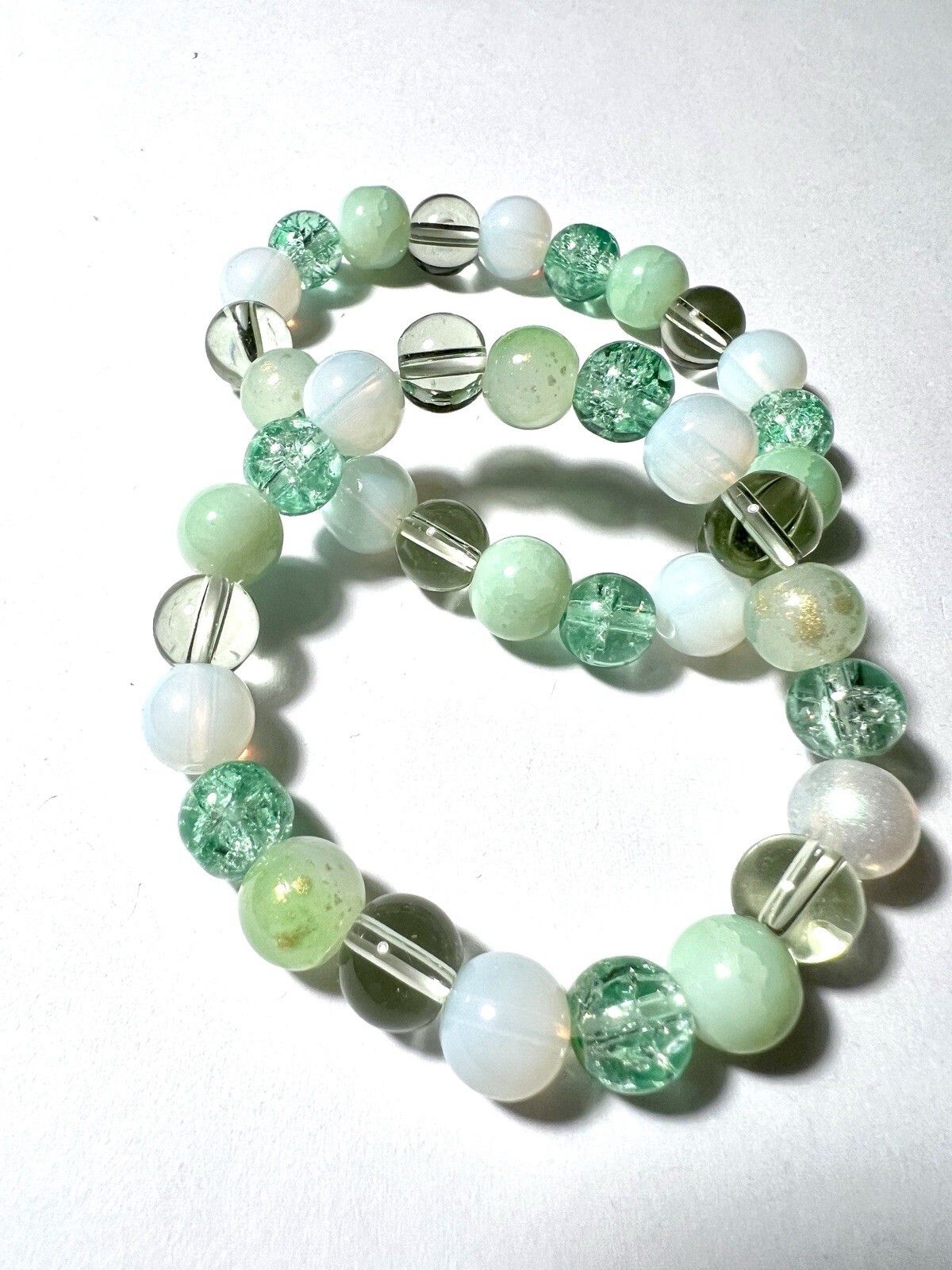 Bracelet Stretch Greens Crackle Pearl Glass Bead Handmade Bracelet 9mm