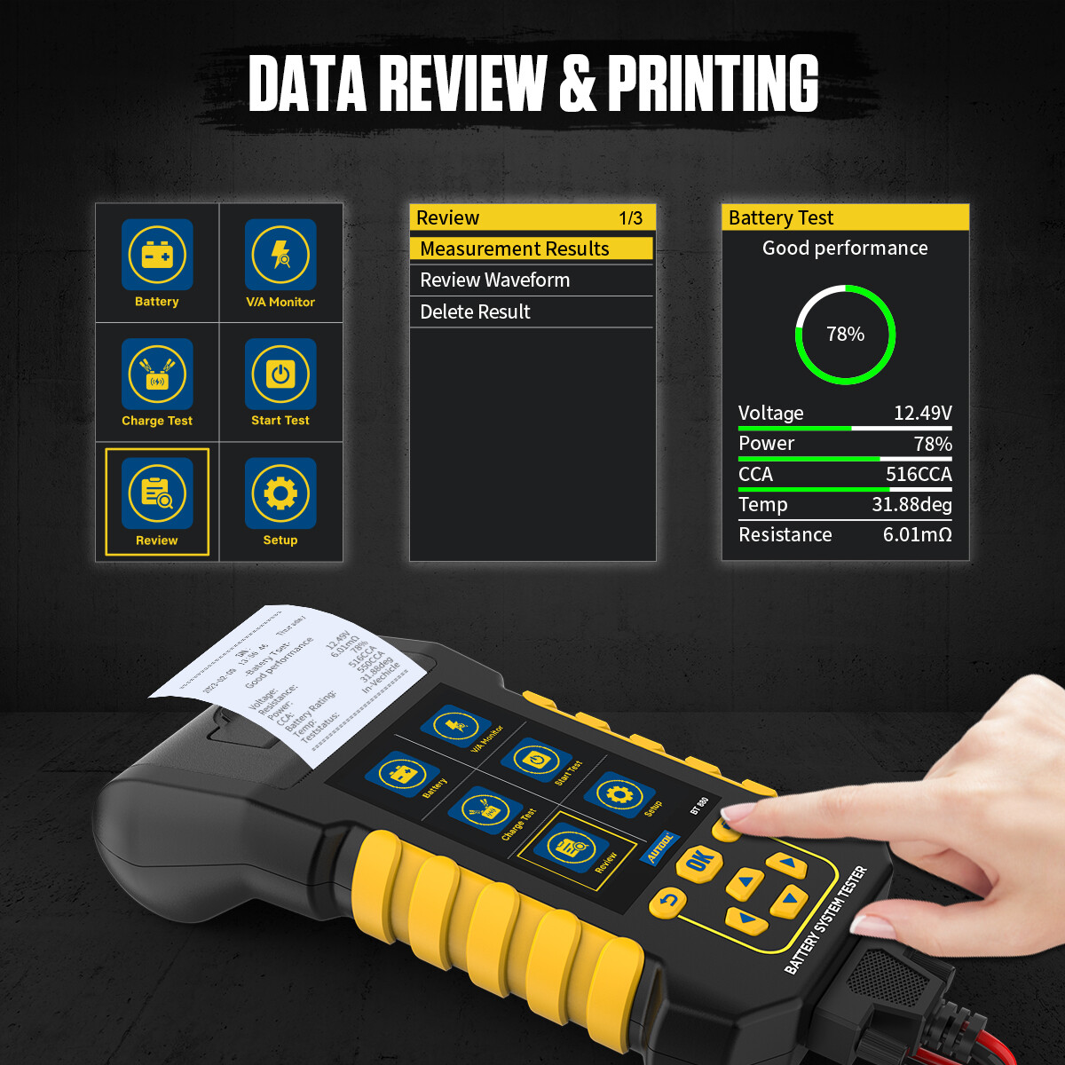 8-30V Car Battery Load Tester with Printer Charging Cranking V/A Monitor 2000CCA