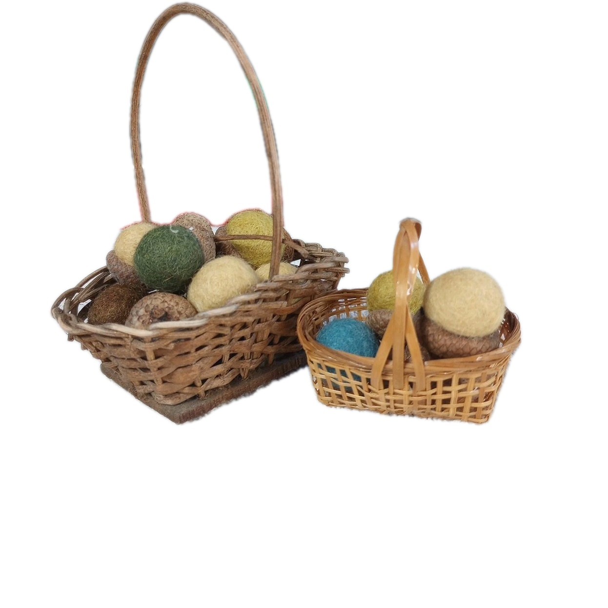 Miniature Baskets With Homemade Acorn Decorations  4 " & 2.5"