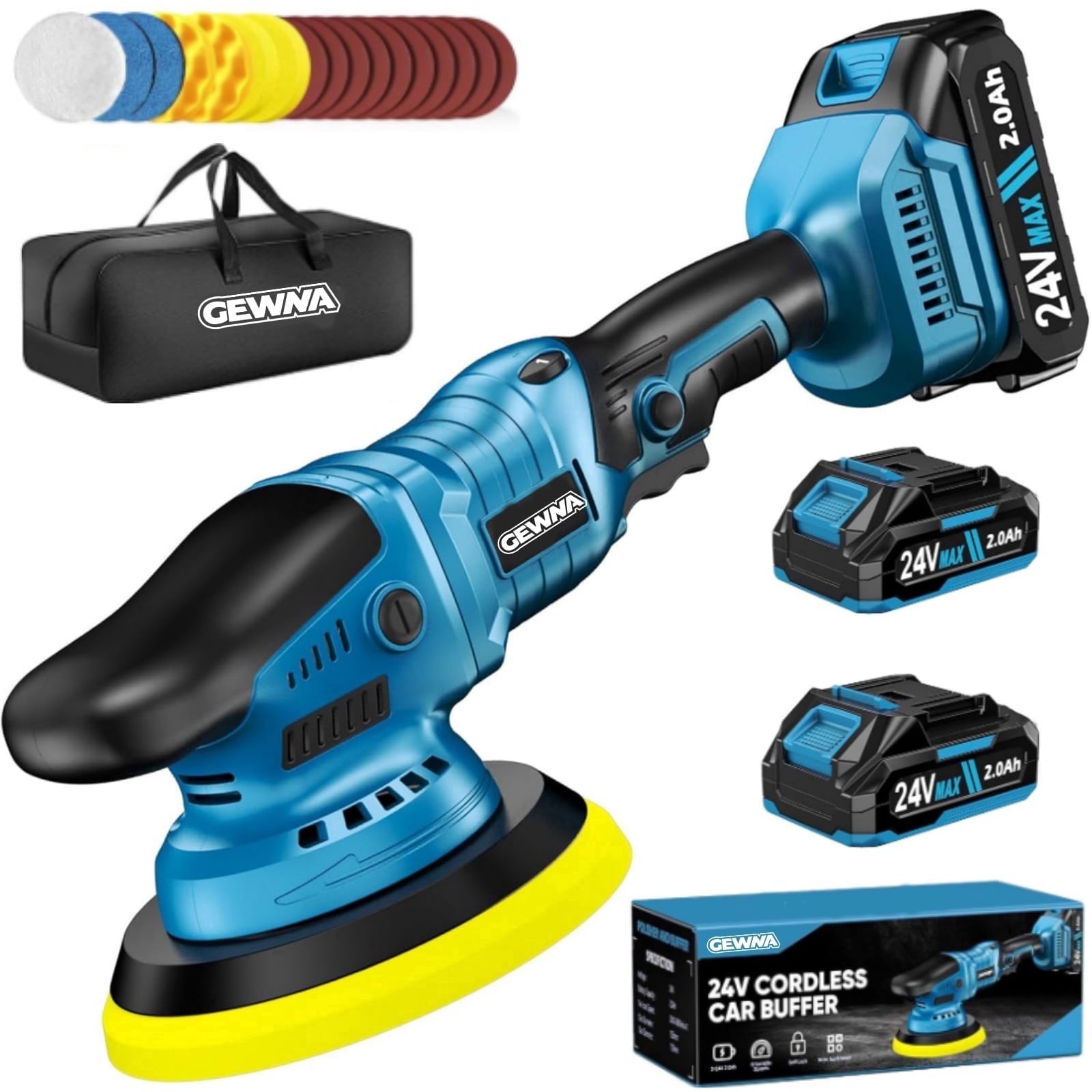 24V Pulidora Orbital Inalambrica Con 2 Baterías De 5 Pulgadas Para Autos Carros