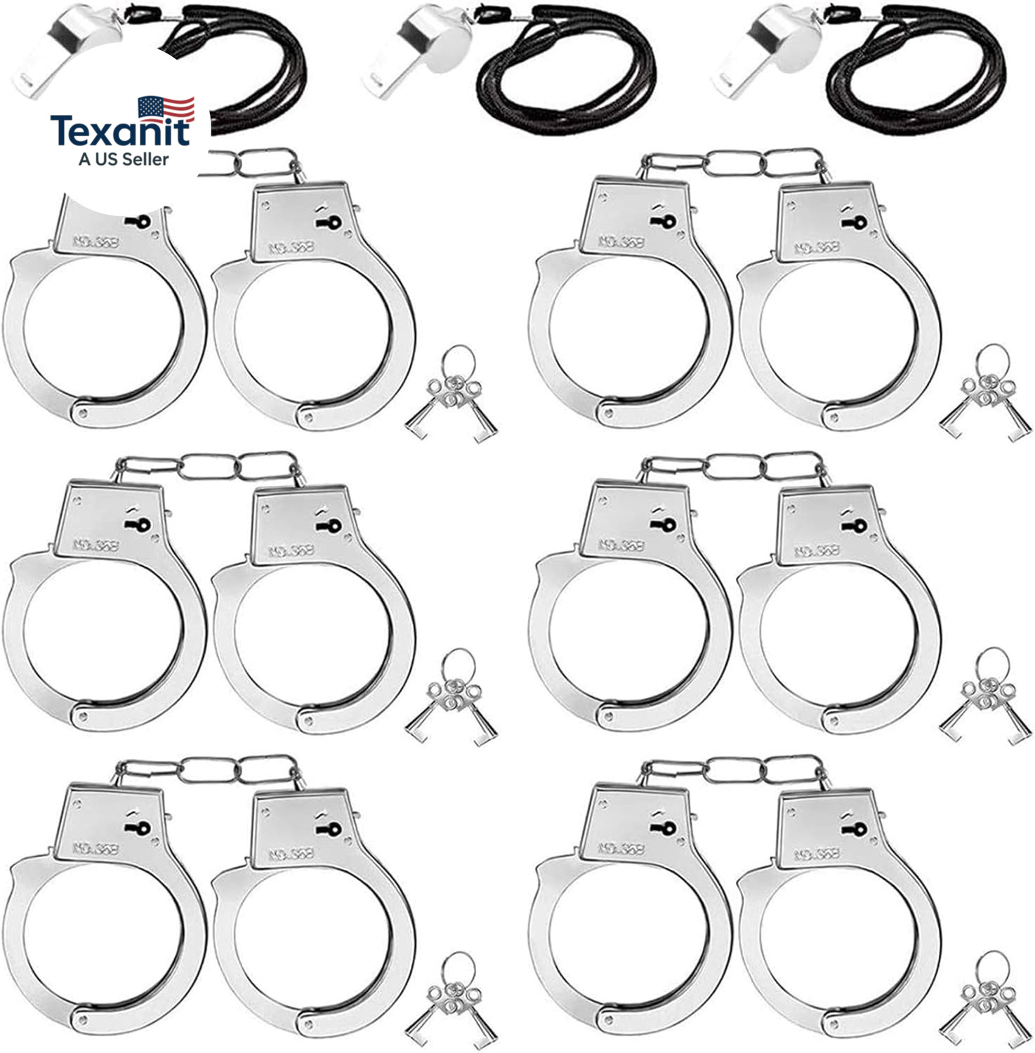 6PCS Toy Handcuffs for Kids, 9.8Inch Metal Handcuffs with Keys Costume Prop Acce