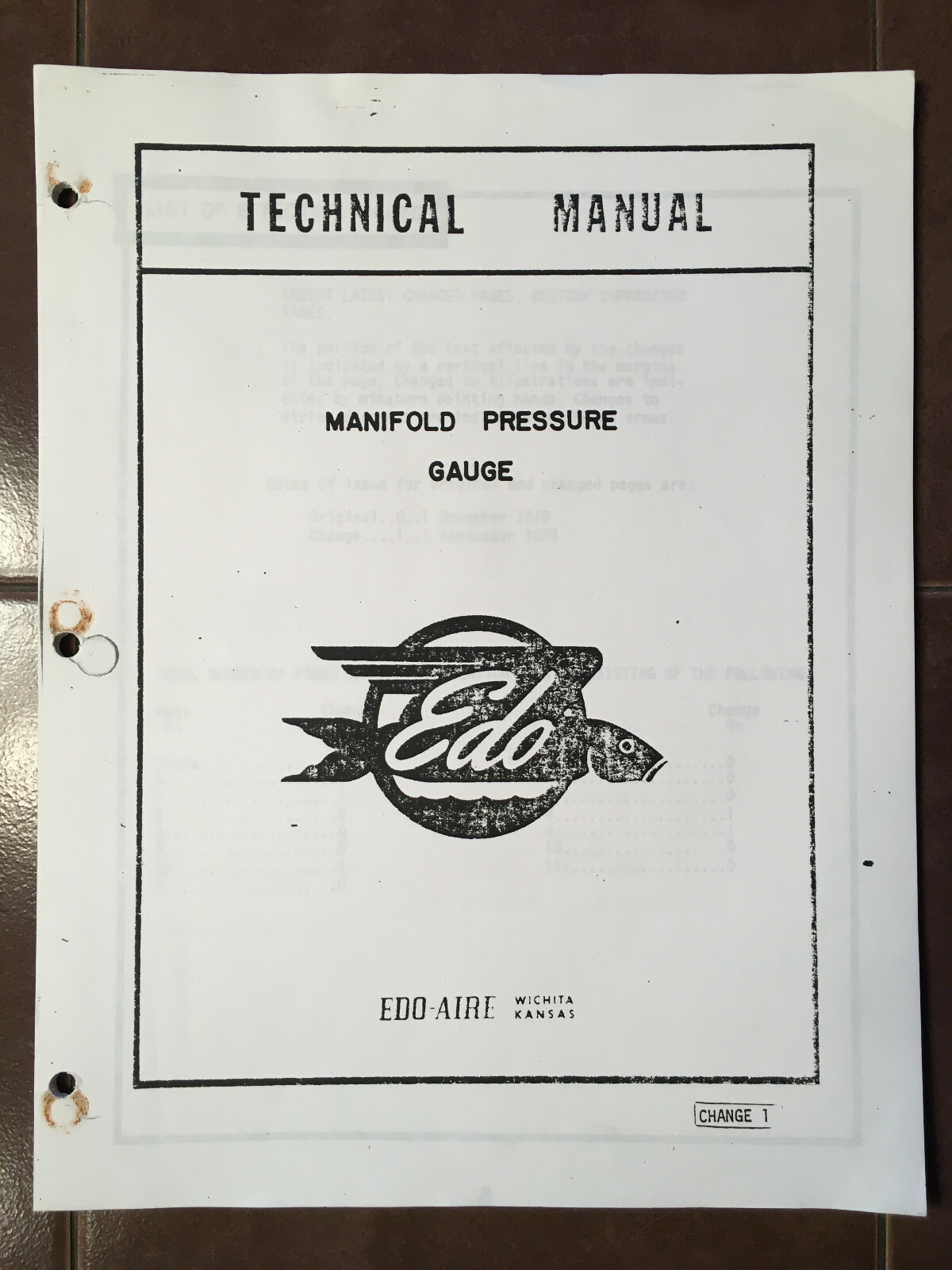 Edo Manifold Pressure Gages 22-260, 22-262 & IU028 1U028 Technical Manual