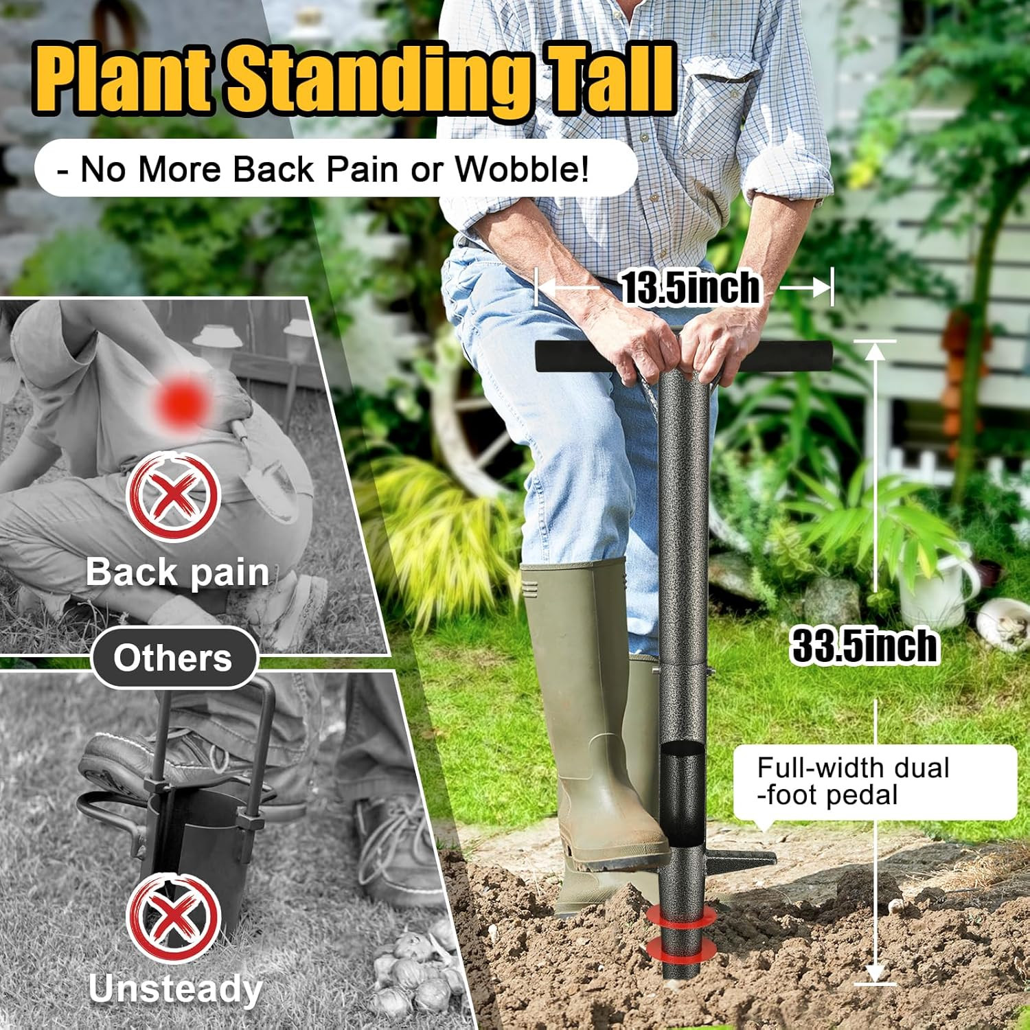 Bulb Planter Tool - 34" Long Handle Sod Plugger Lawn Digger,Auto Plug Eject,Heav