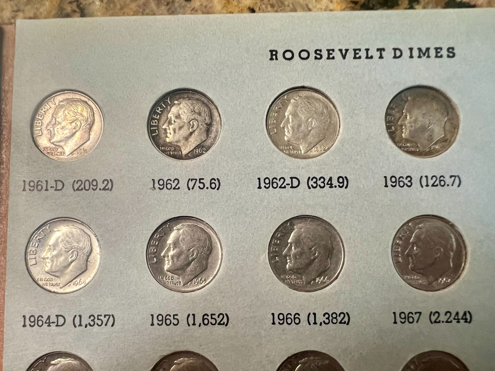 Roosevelt Dimes Set 1946-2004: 48 Silver Coins Total plus 79 Clads, Some Toned