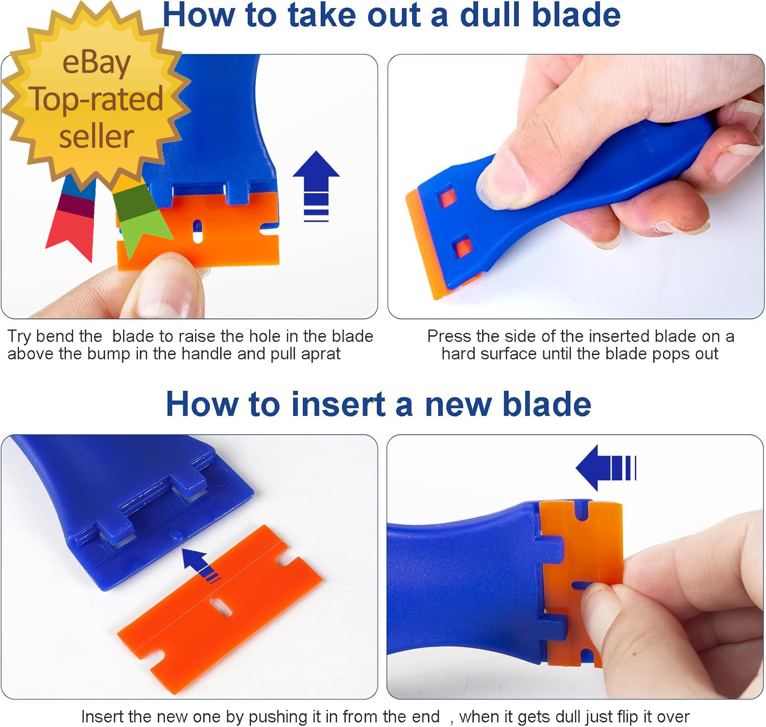 Plastic Razor Blade Scraper Tool 6 Pcs Razor Scraper with 60 Pcs Plastic Blades