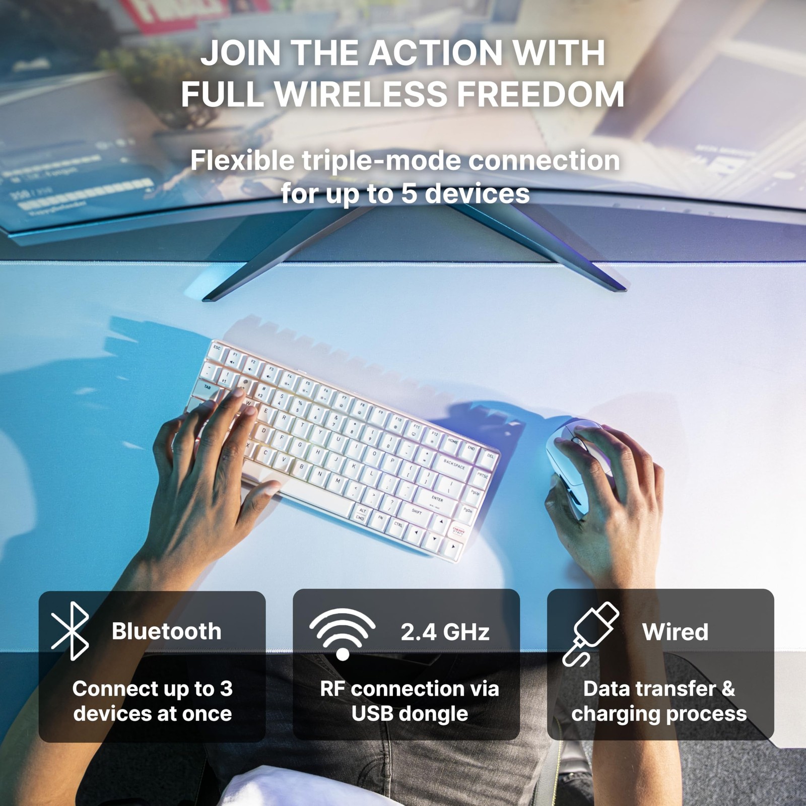 K33 Compact Wireless, 75% Mem-chanical Gaming Keyboard, Multi Device, Bluetoo...