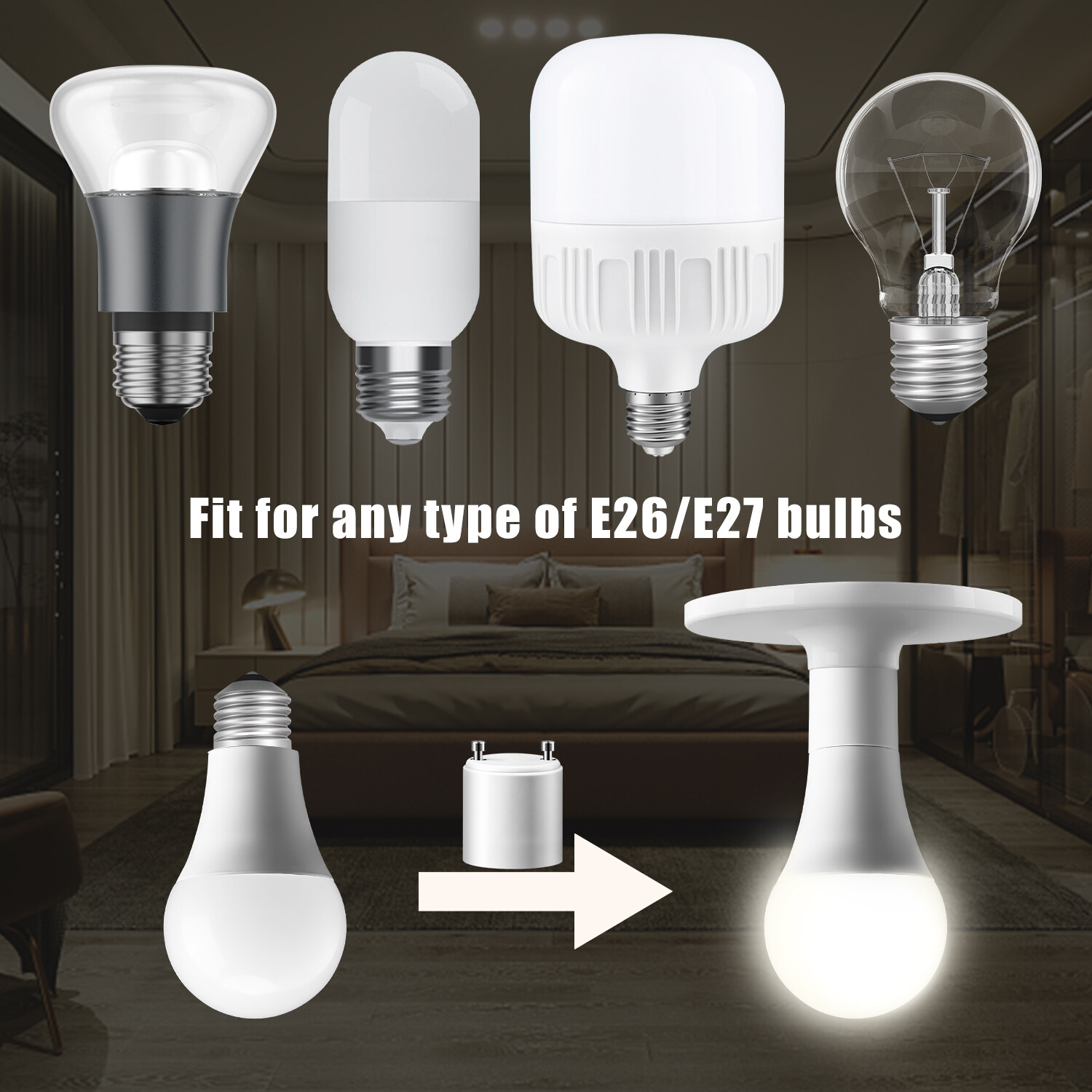 GU24 To E27 /E26 Screw LED Light Lamp Bulb Base Adapter Socket Converter Adaptor