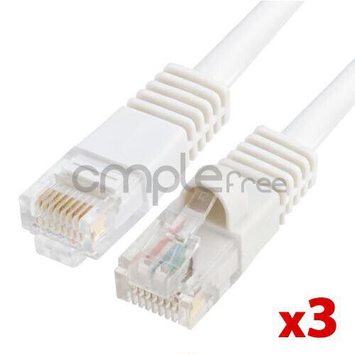 3x 7FT CAT5e Cable Ethernet Lan Network CAT5 RJ45 Patch Cord Internet White NEW