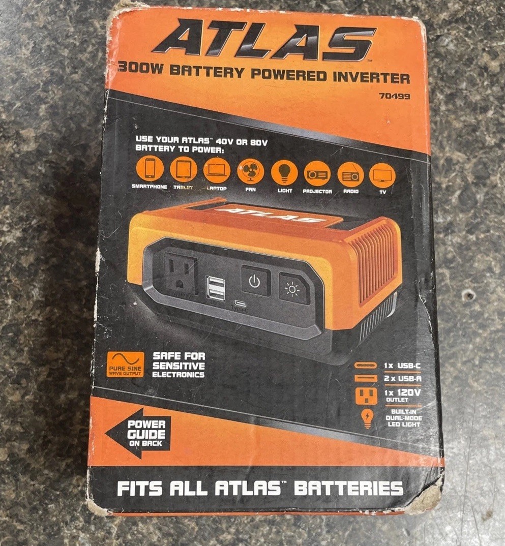 Atlas Cordless Battery Powered 300W Inverter 70499 Atlas 40v or 80v Tool Battery