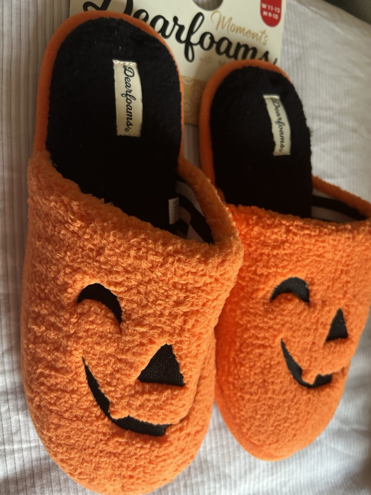 Dearfoams Orange Jack-O-Lantern Halloween Slippers Unisex Adult Sz 9-10M/11-12W