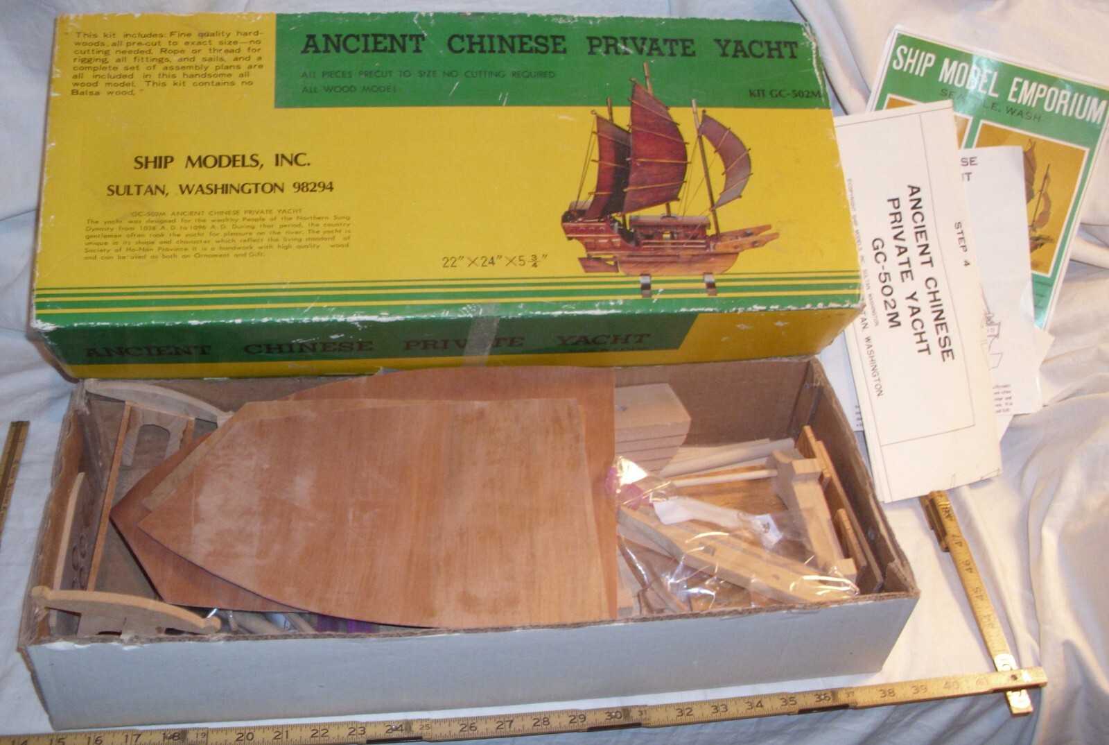 ANCIENT CHINESE PRIVATE YACHT SHIP BOAT WOOD MODEL KIT SHIP MODELS INC. BOXED