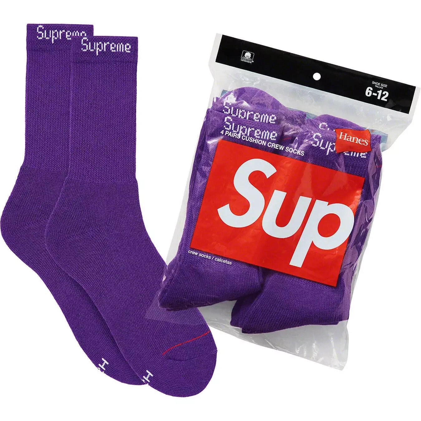 SUPREME X Hanes PURPLE Crew Socks (SINGLES) ONE PAIR / 100% AUTHENTIC BRAND NEW