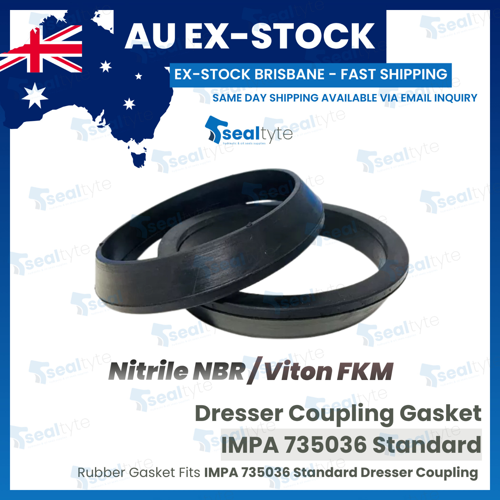 Dresser Coupling Gasket IMPA 735036 DN40 (1.5") to DN1600(64") NBR
