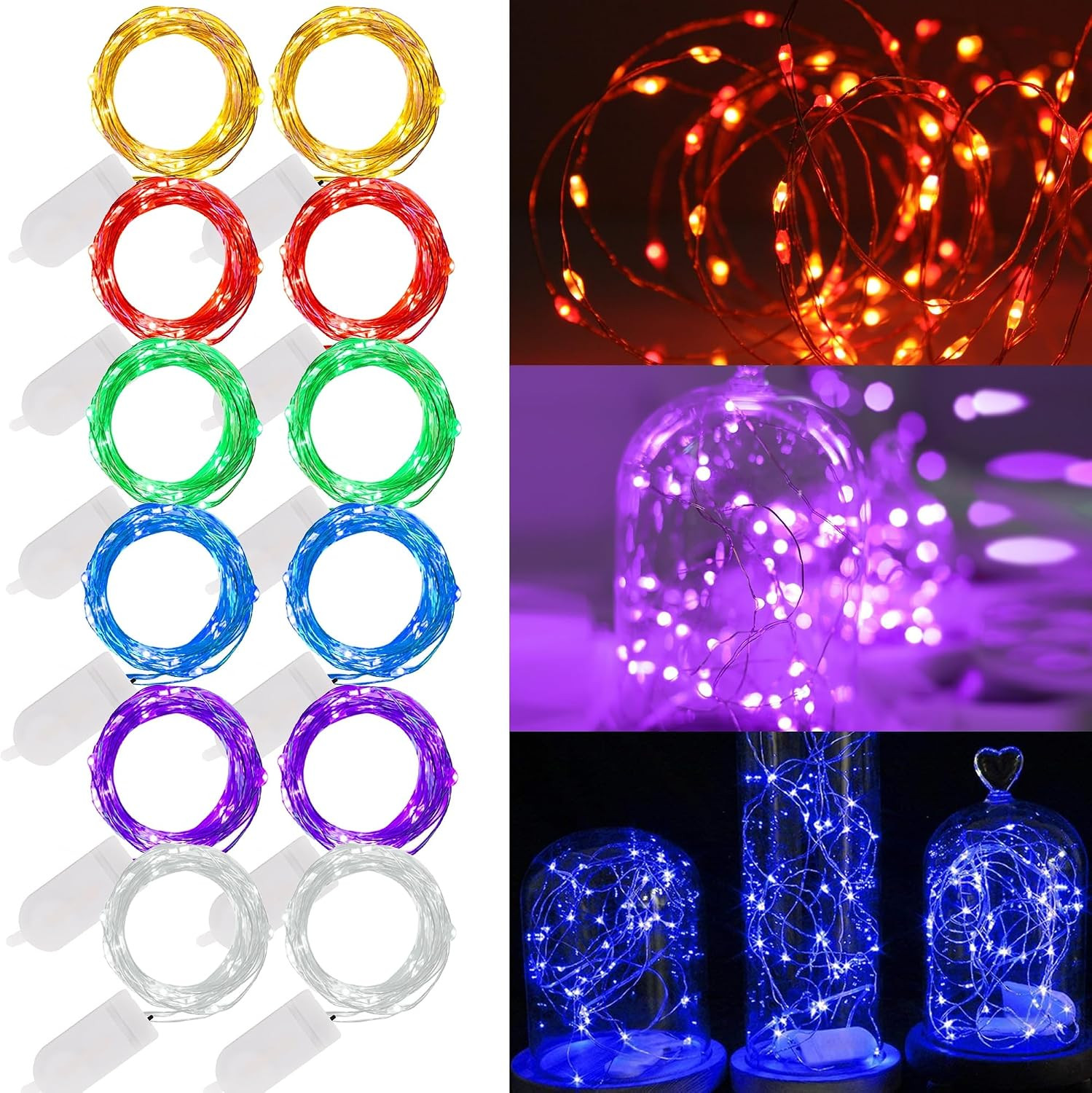 12 Pack Fairy Lights Battery Operated (Included), 7 ft 20 LED Mini String Lights