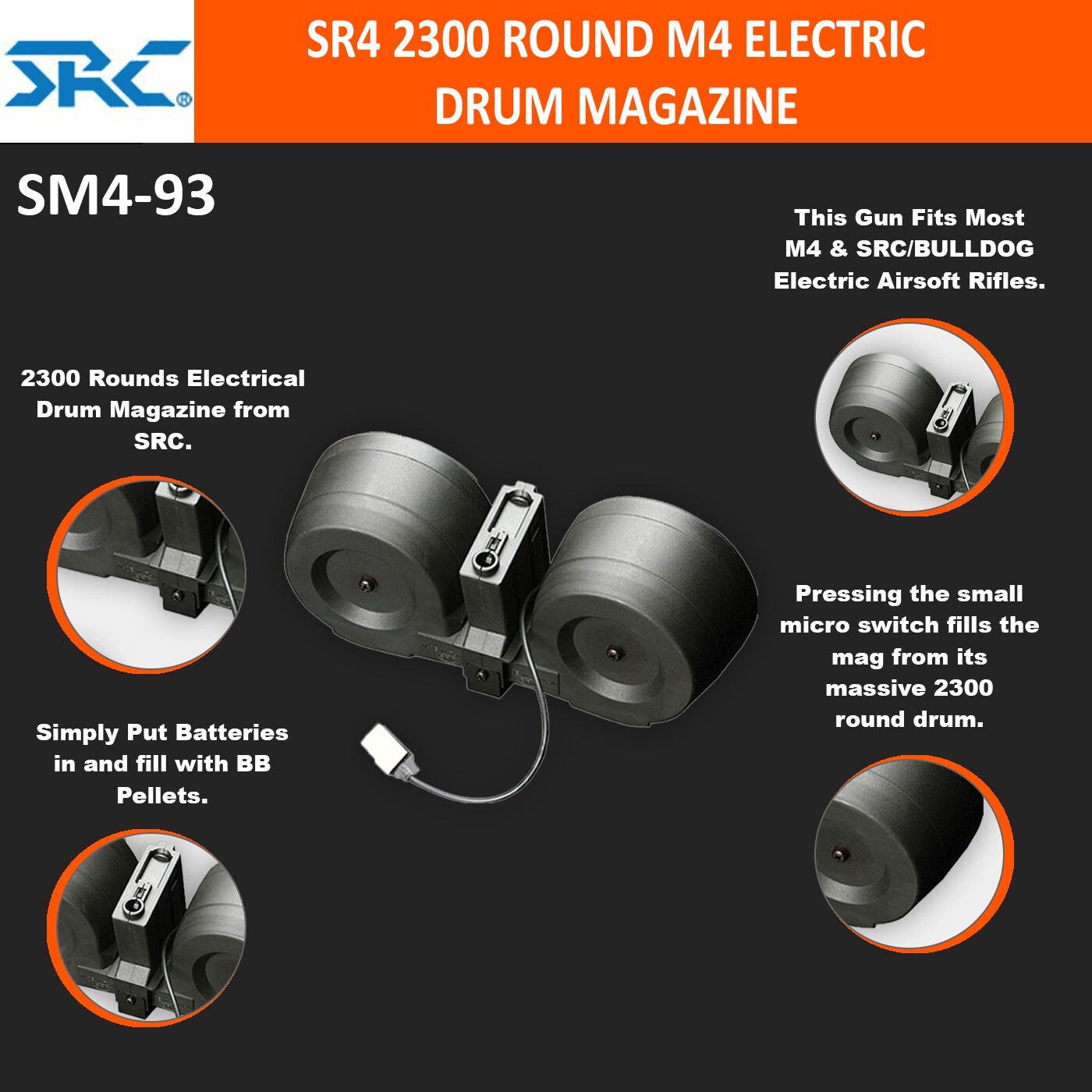 SRC 2300 Round Drum Magazine Airsoft AEG Rifle