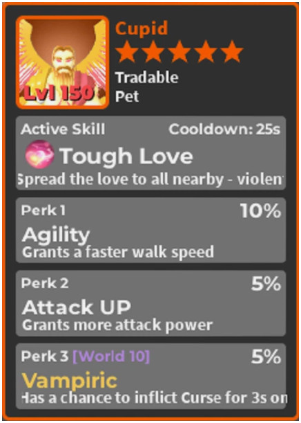 World Zero WZ - PET with PERFECT PERKS - CUPID