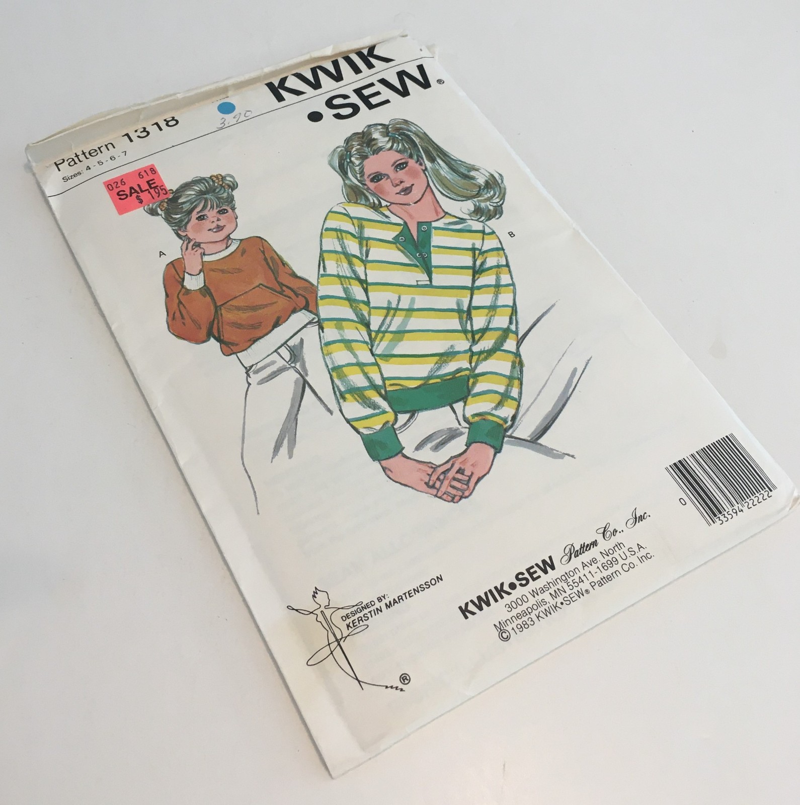 Kwik Sew Sewing Pattern 1318 Child sz 4-5-6-7, Pullover Shirts, patch pocket