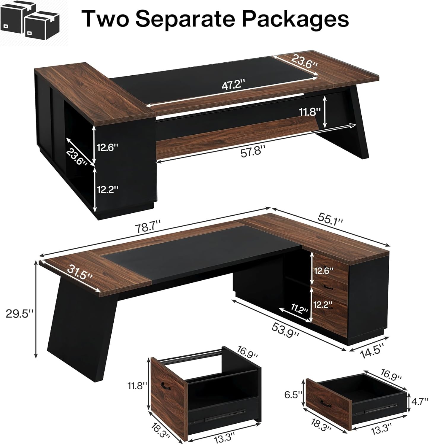 78" L-Shaped Executive Desk Large Office Computer Desk with Lateral File Cabinet
