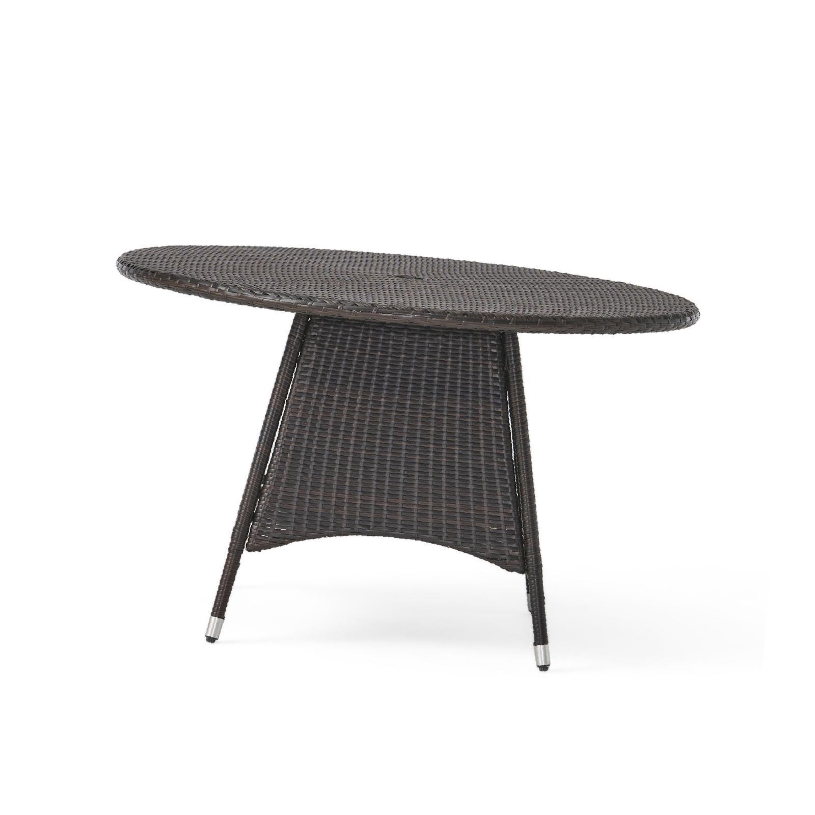 Outdoor Dining Table - Elegant Brown Wicker with Iron Frame, Weatherproof Design