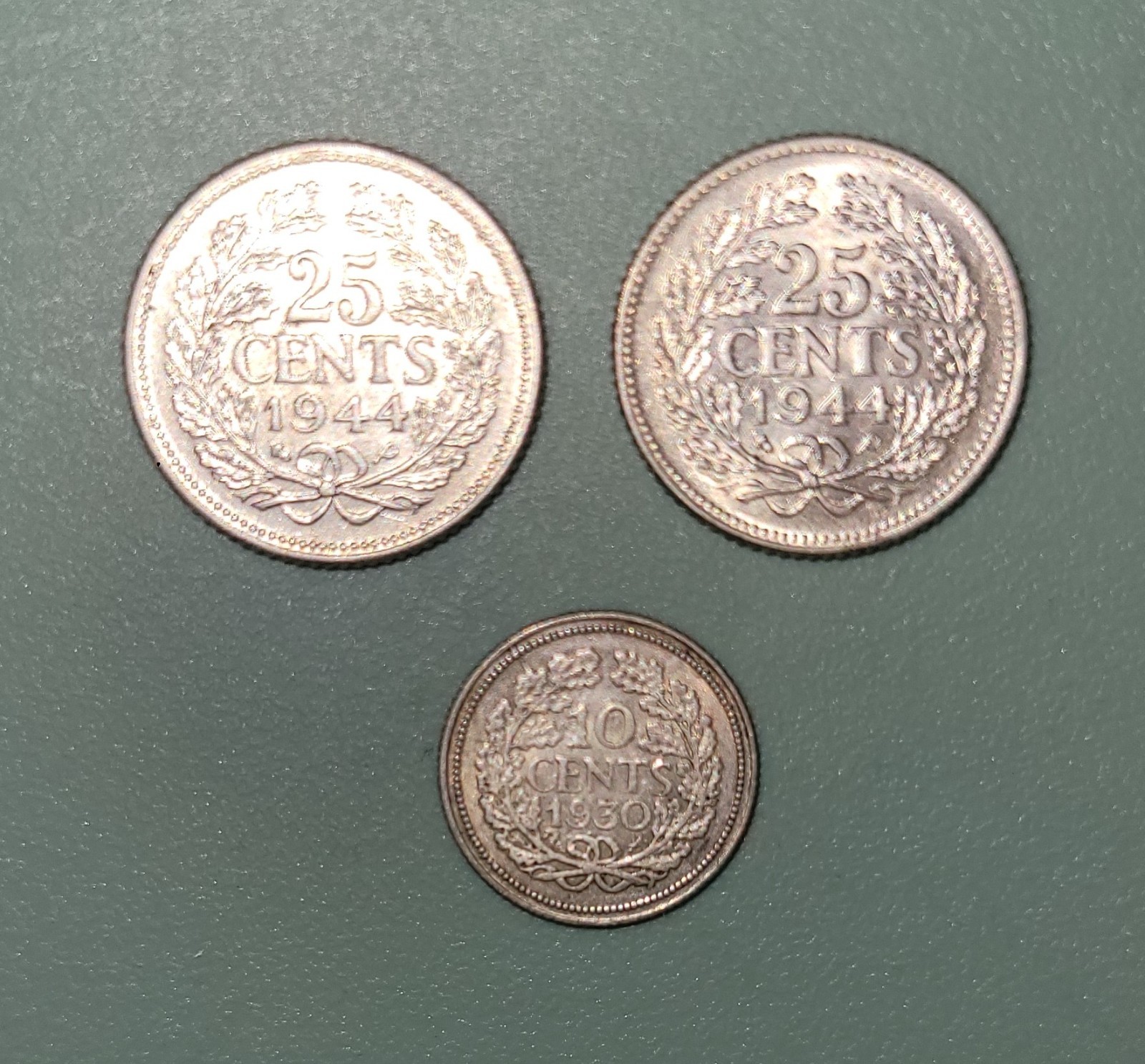 2x 1944 NETHERLANDS Silver Quarters & 1930 Silver Dime. 64% Silver. Ship for $1.