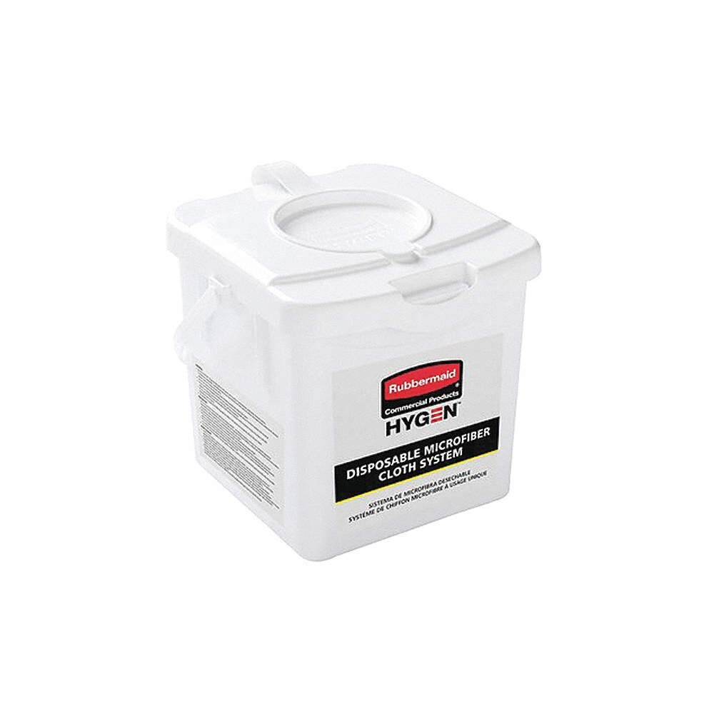 Rubbermaid HYGEN Bucket w/60ea 12" x 12" Blue/White Disposable Microfiber Cloths