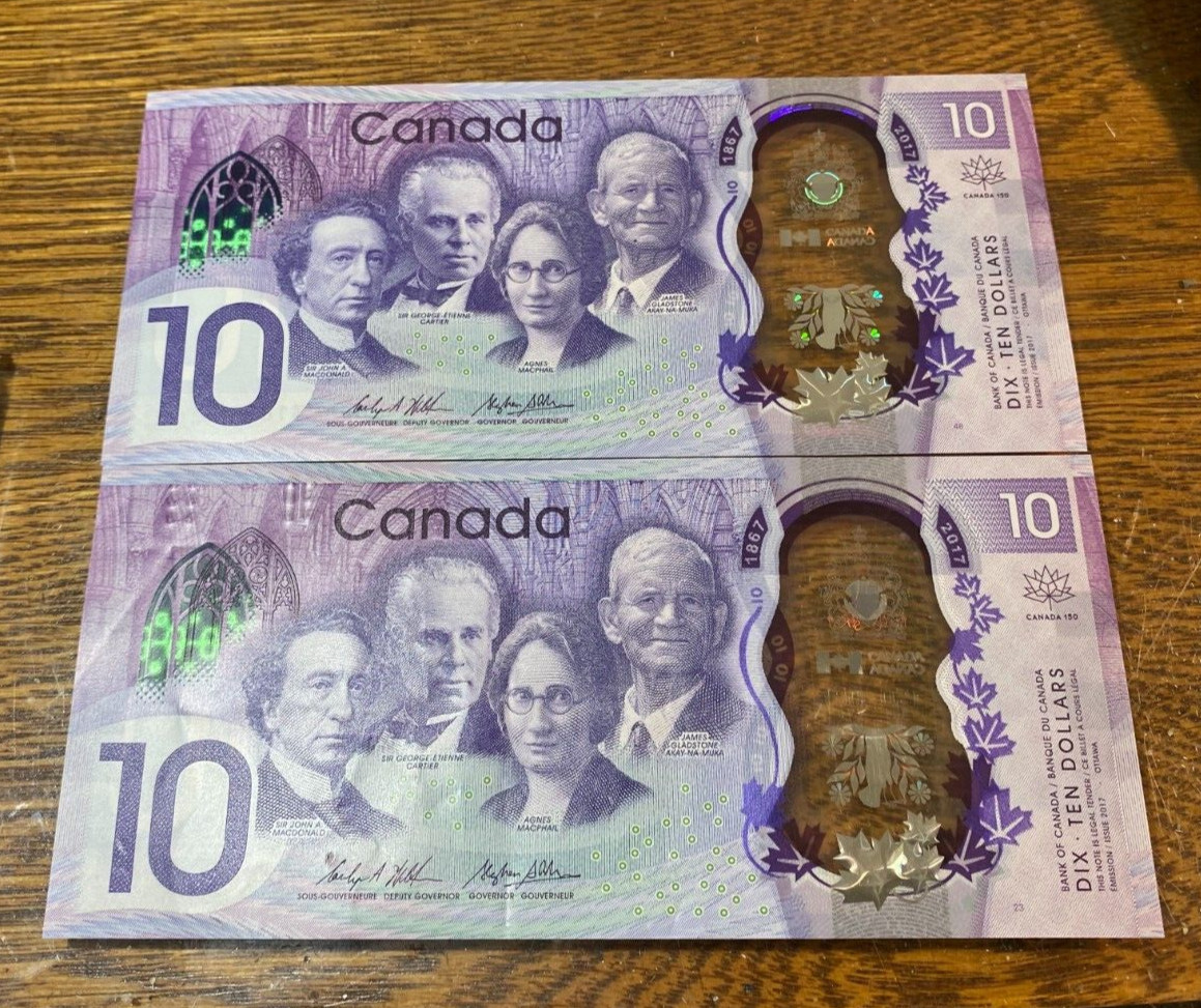(2) 2017 Canada Ten Dollar Notes Gem Uncirculated CHRC
