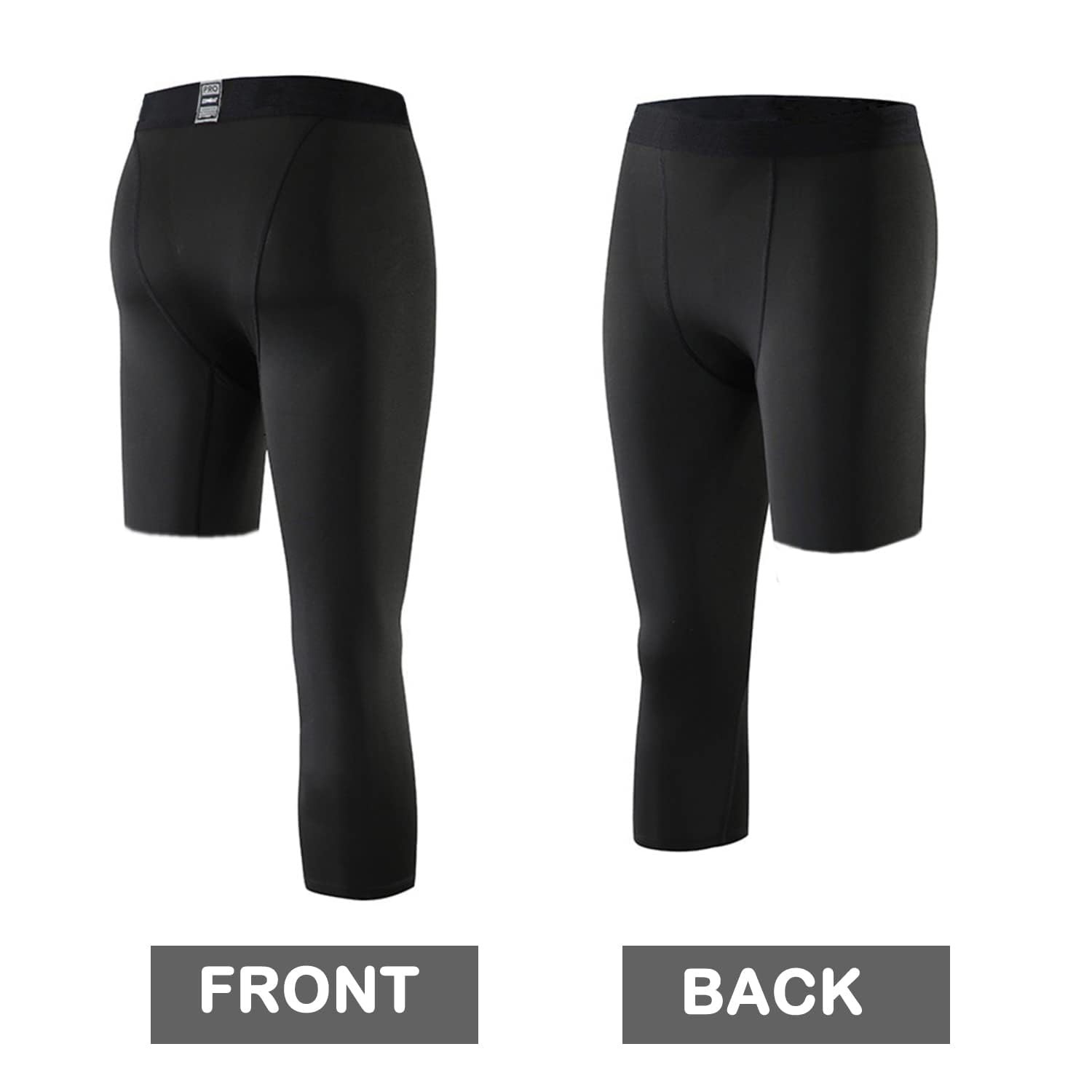 Men's Compression Sport Pants Single Leg 3/4 Base Layer Medium, Black-right