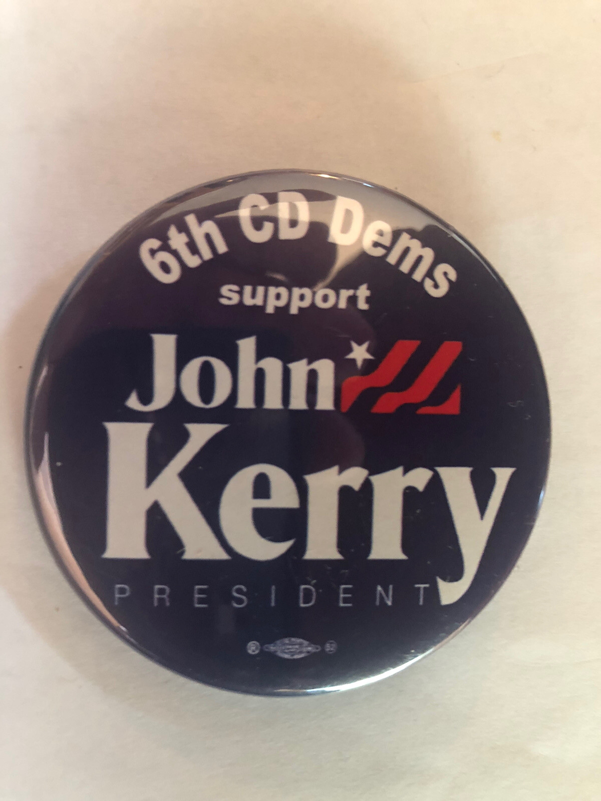 6th CD Dems support John Kerry President 2 1/4” pinback button pin
