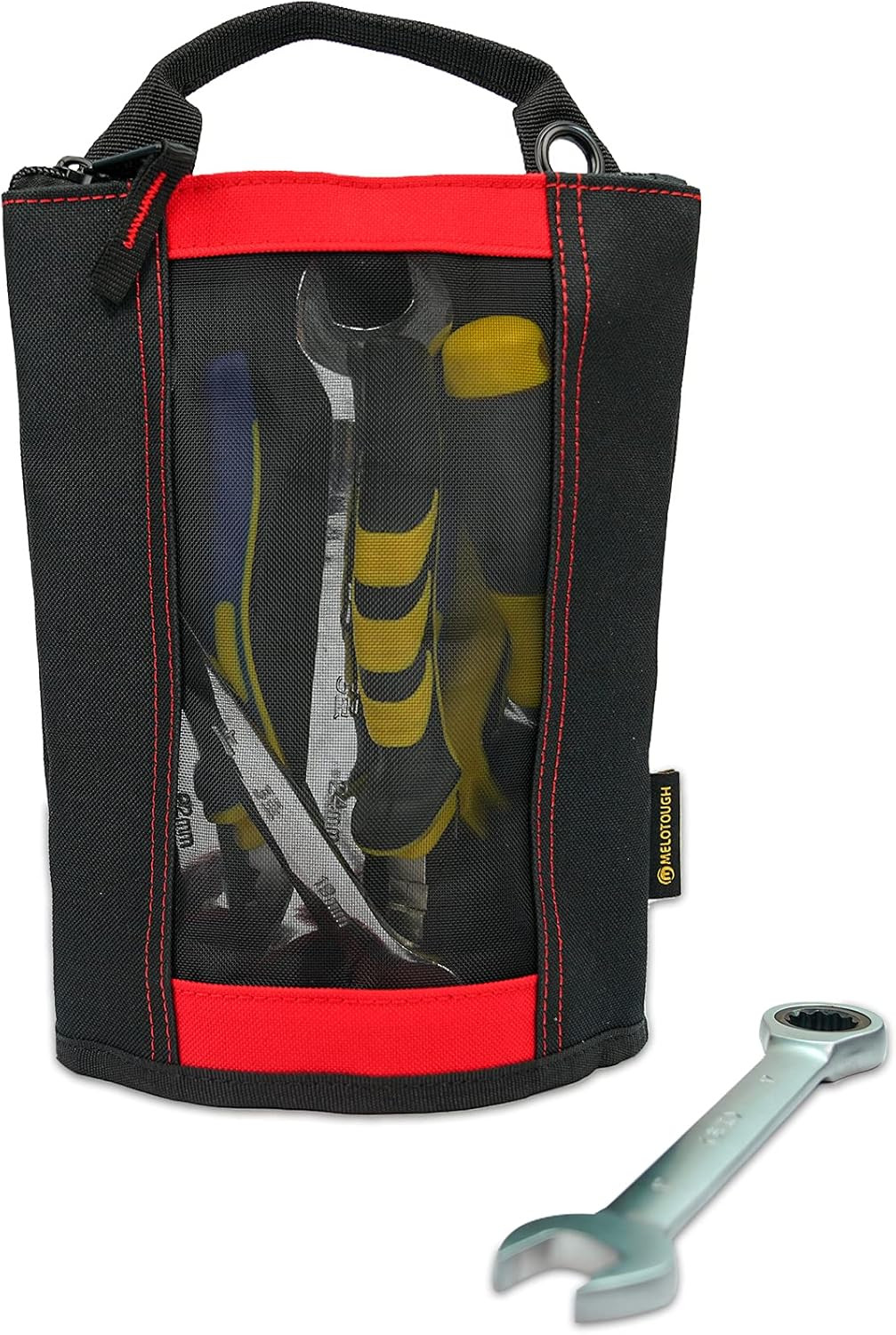 Fastener Bag Utility Canvas Zipper Tool Bag Heavy Duty Mesh Window, Hanging Grom